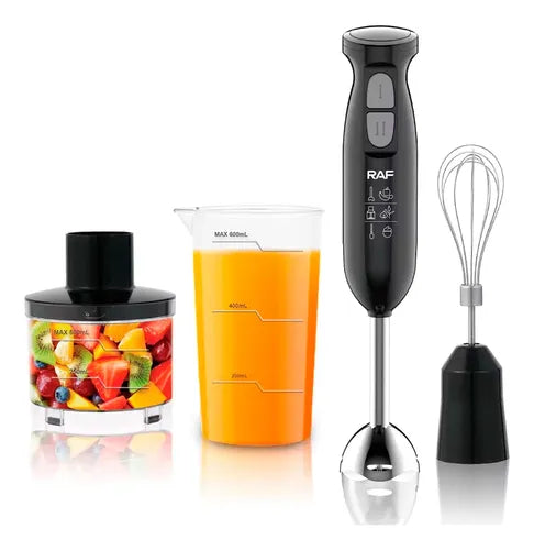 Batidora De Inmersión Procesador Mixer Licuadora 3 En 1 Raf Color Negro