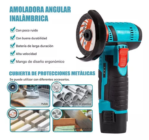 Mini Esmeril Amoladora Angular Inalámbrico 2 Baterías Recargables